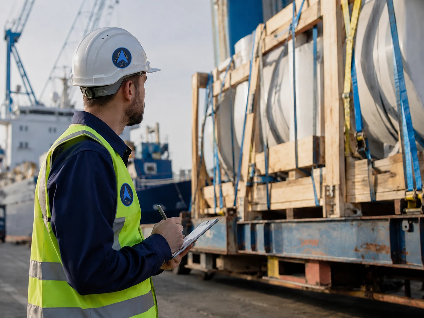 Surveyor preparing for cargo inspection