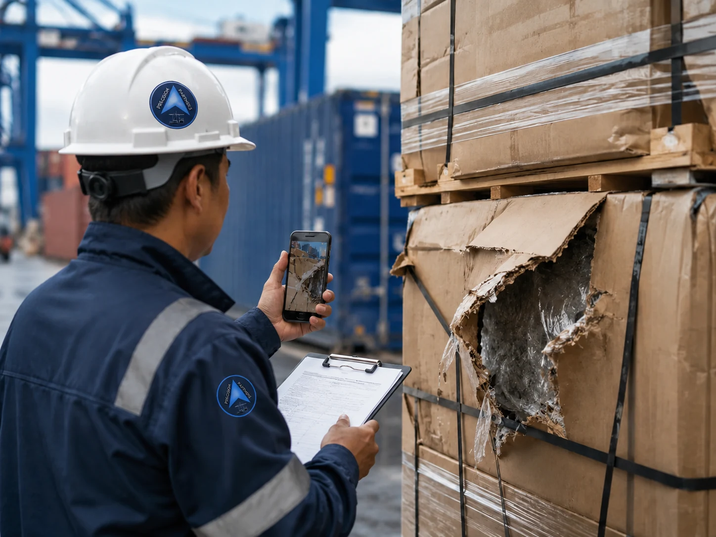 Cargo damage inspection being documented