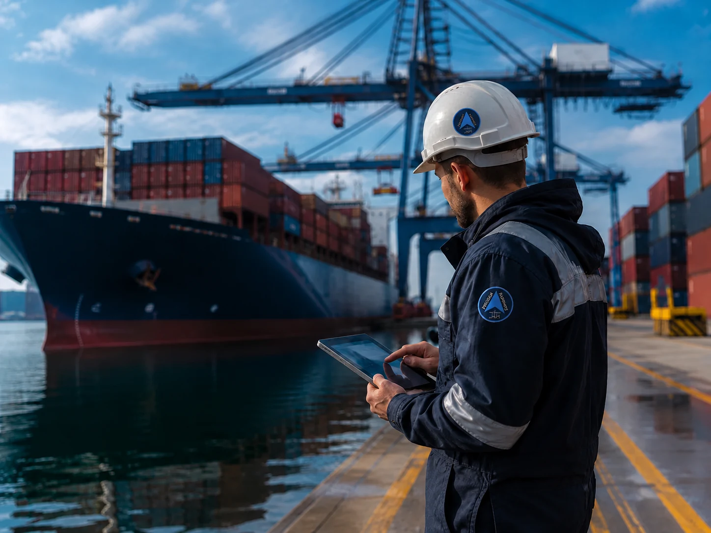 Marine surveyor at container terminal